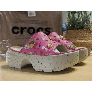 Crocs LINE FRIENDS Pink Stomp Platform Slide Sandals with Jibbitz Charms W10/M8